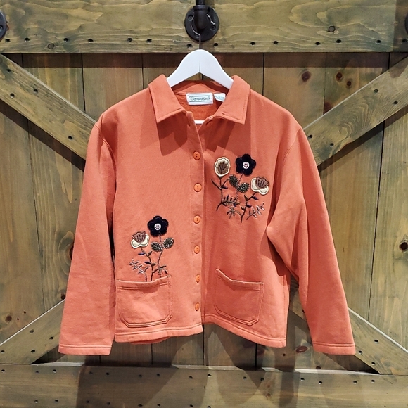 Vintage Orange Floral Embroidered Cardigan Shenanigans Romantic Fun Prairie Farm - Picture 1 of 9